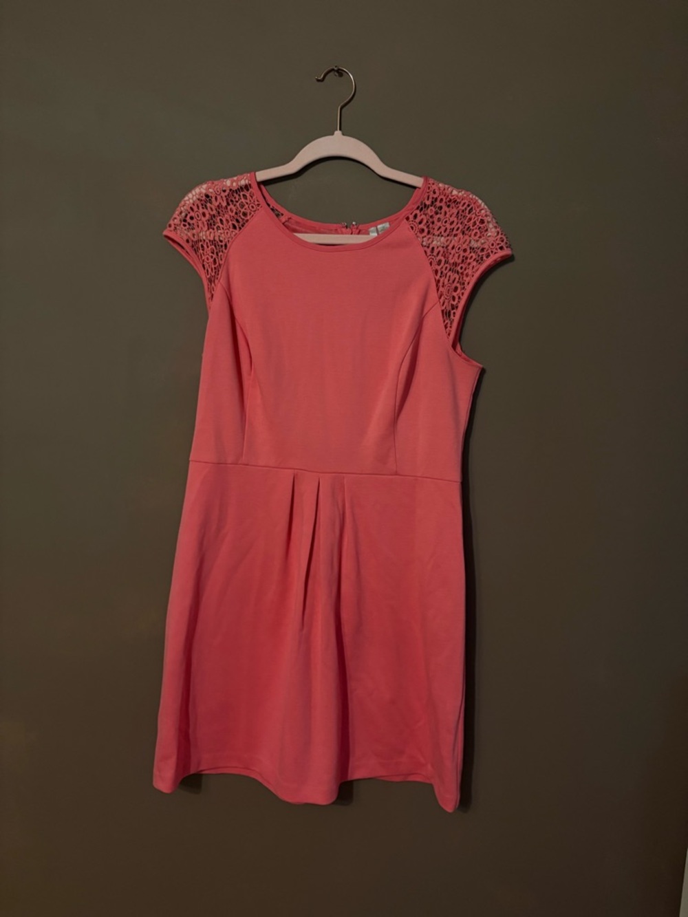 LC Lauren Conrad Coral Pink Lace Cap-Sleeve Fit & Flare Dress